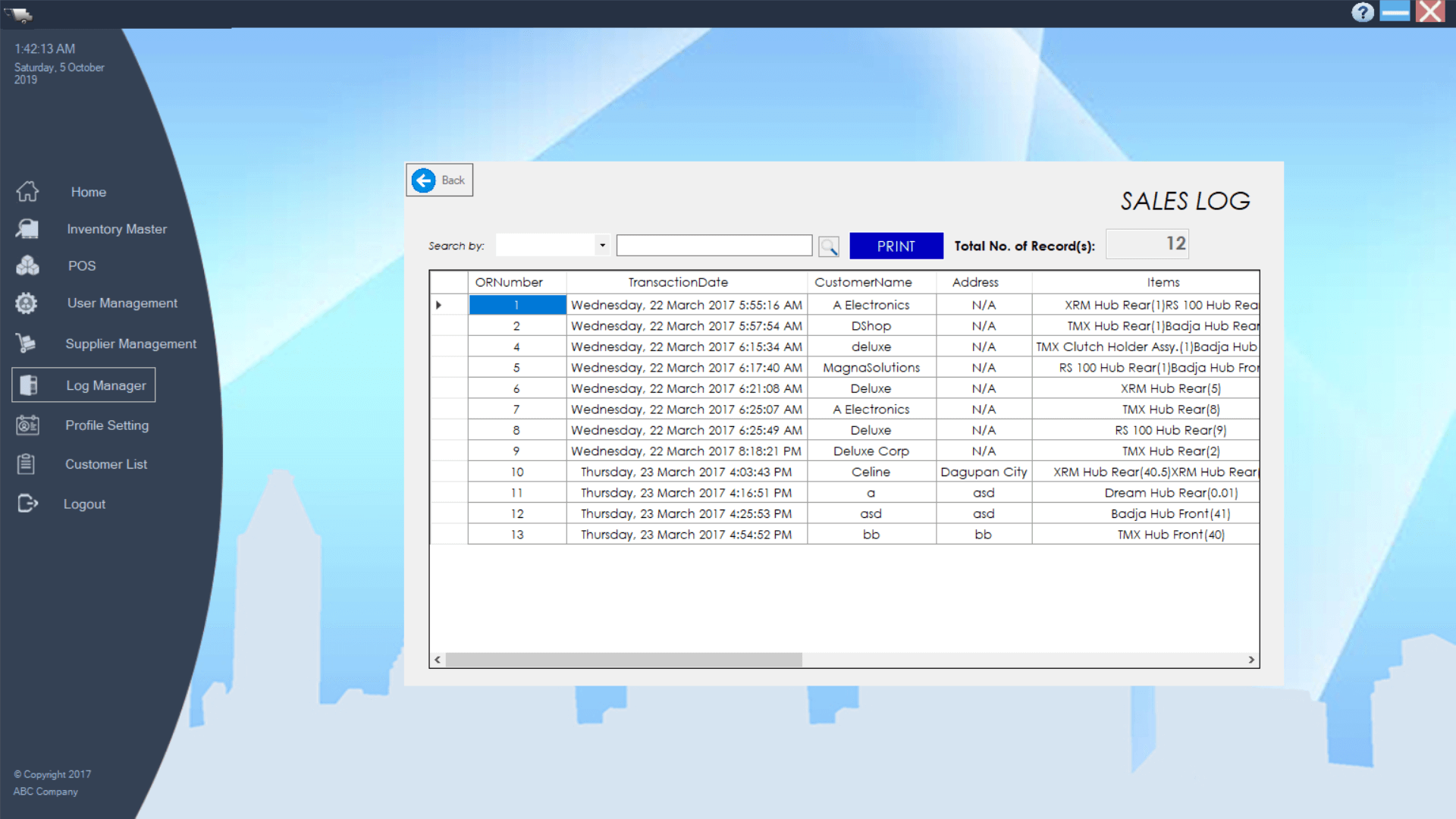 Sample Log page